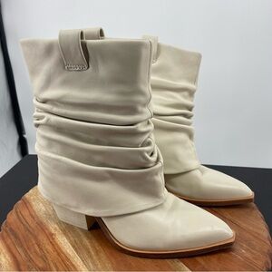 D’Amelio Savella Chalk Sheep Nappa Leather Slouchy Western Booties pointed toe 6